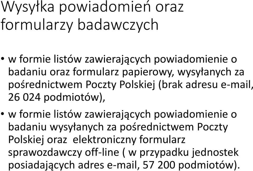formie listów zawierających powiadomienie o badaniu wysyłanych za pośrednictwem Poczty Polskiej oraz