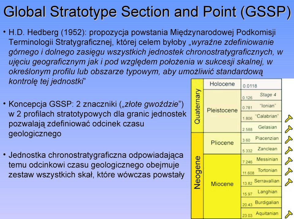 jednostek chronostratygraficznych, w ujęciu geograficznym jak i pod względem położenia w sukcesji skalnej, w określonym profilu lub obszarze typowym, aby umożliwić standardową