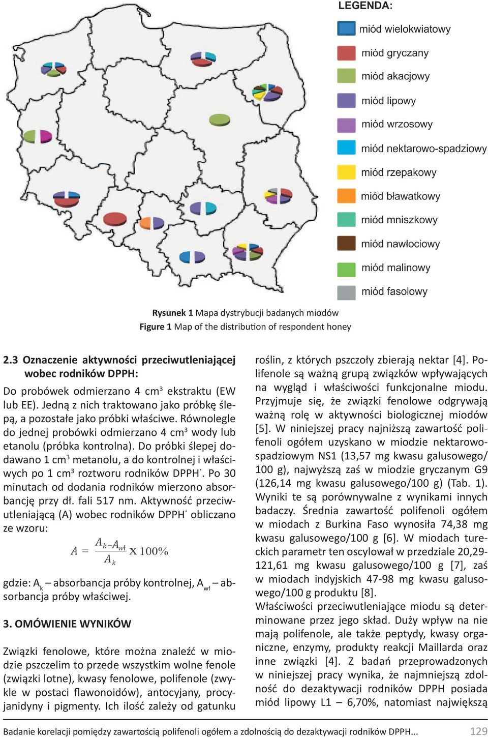 Równolegle do jednej probówki odmierzano 4 cm 3 wody lub etanolu (próbka kontrolna). Do próbki ślepej dodawano 1 cm 3 metanolu, a do kontrolnej i właściwych po 1 cm 3 roztworu rodników DPPH.