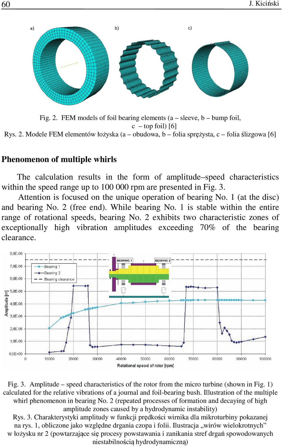 Modele FEM elementów łożyska (a obudowa, b folia sprężysta, c folia ślizgowa [6] Phenomenon of multiple whirls The calculation results in the form of amplitude speed characteristics within the speed