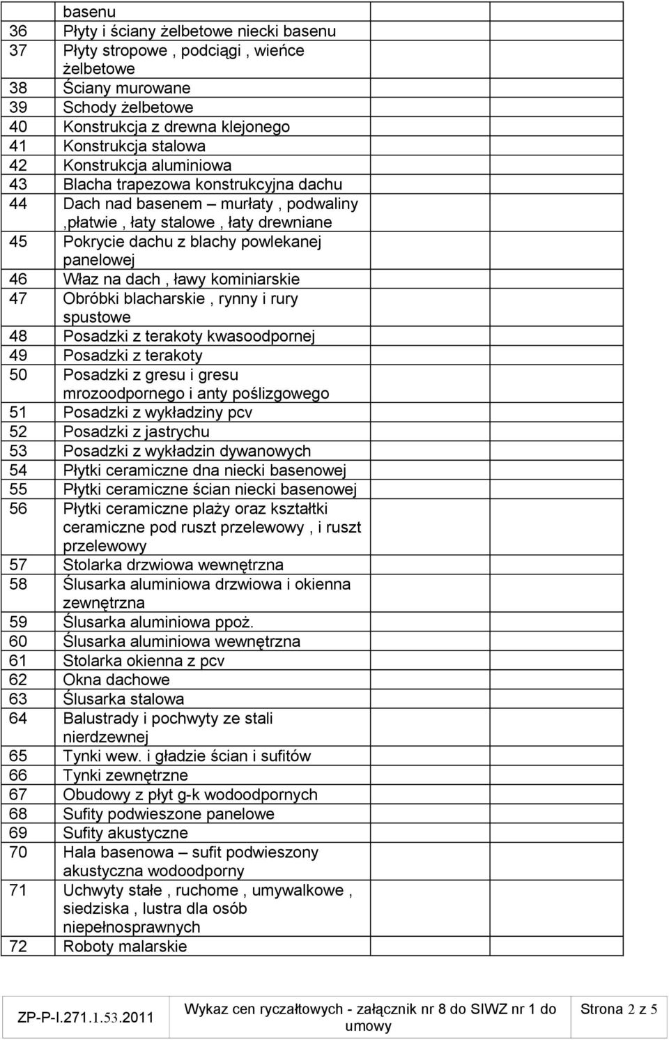 dach, ławy kominiarskie 47 Obróbki blacharskie, rynny i rury spustowe 48 Posadzki z terakoty kwasoodpornej 49 Posadzki z terakoty 50 Posadzki z gresu i gresu mrozoodpornego i anty poślizgowego 51