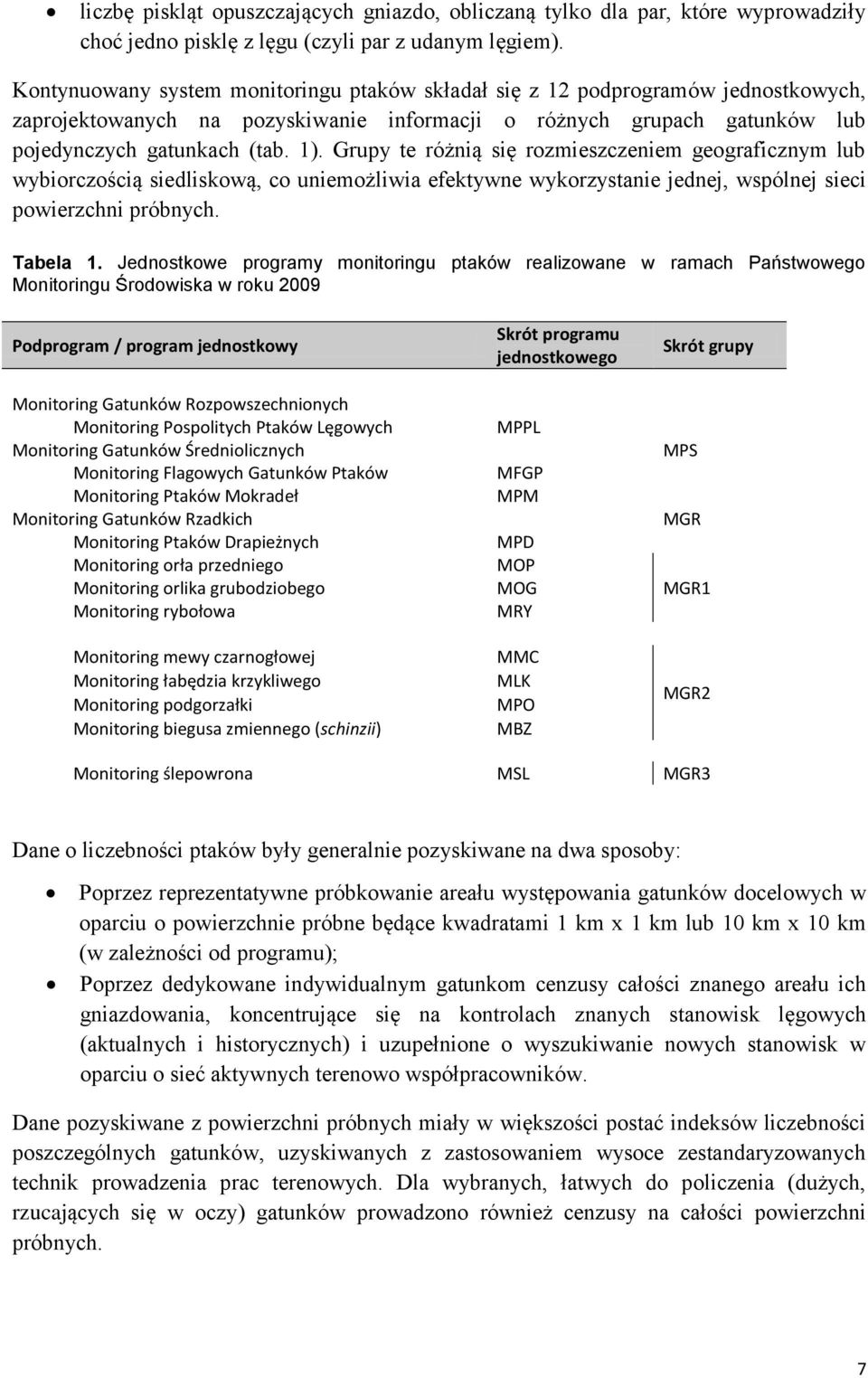 Grupy te różnią się rozmieszczeniem geograficznym lub wybiorczością siedliskową, co uniemożliwia efektywne wykorzystanie jednej, wspólnej sieci powierzchni próbnych. Tabela 1.