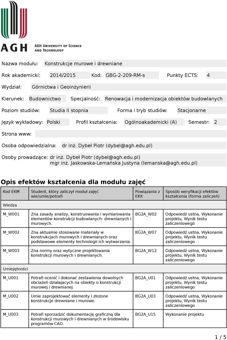 odpowiedzialna: dr inż. Dybeł Piotr (dybel@agh.edu.