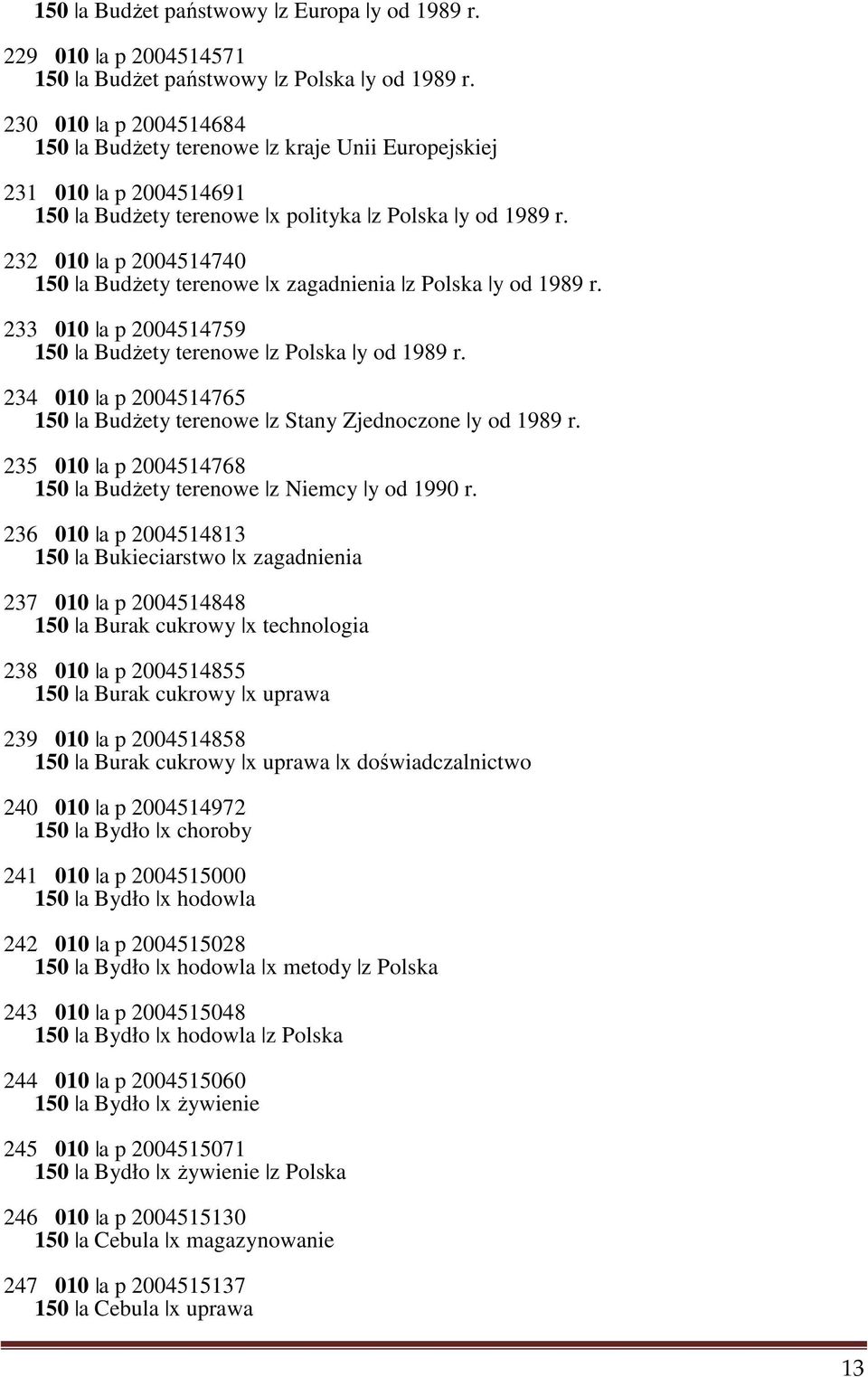 232 010 a p 2004514740 150 a Budżety terenowe x zagadnienia z Polska y od 1989 r. 233 010 a p 2004514759 150 a Budżety terenowe z Polska y od 1989 r.