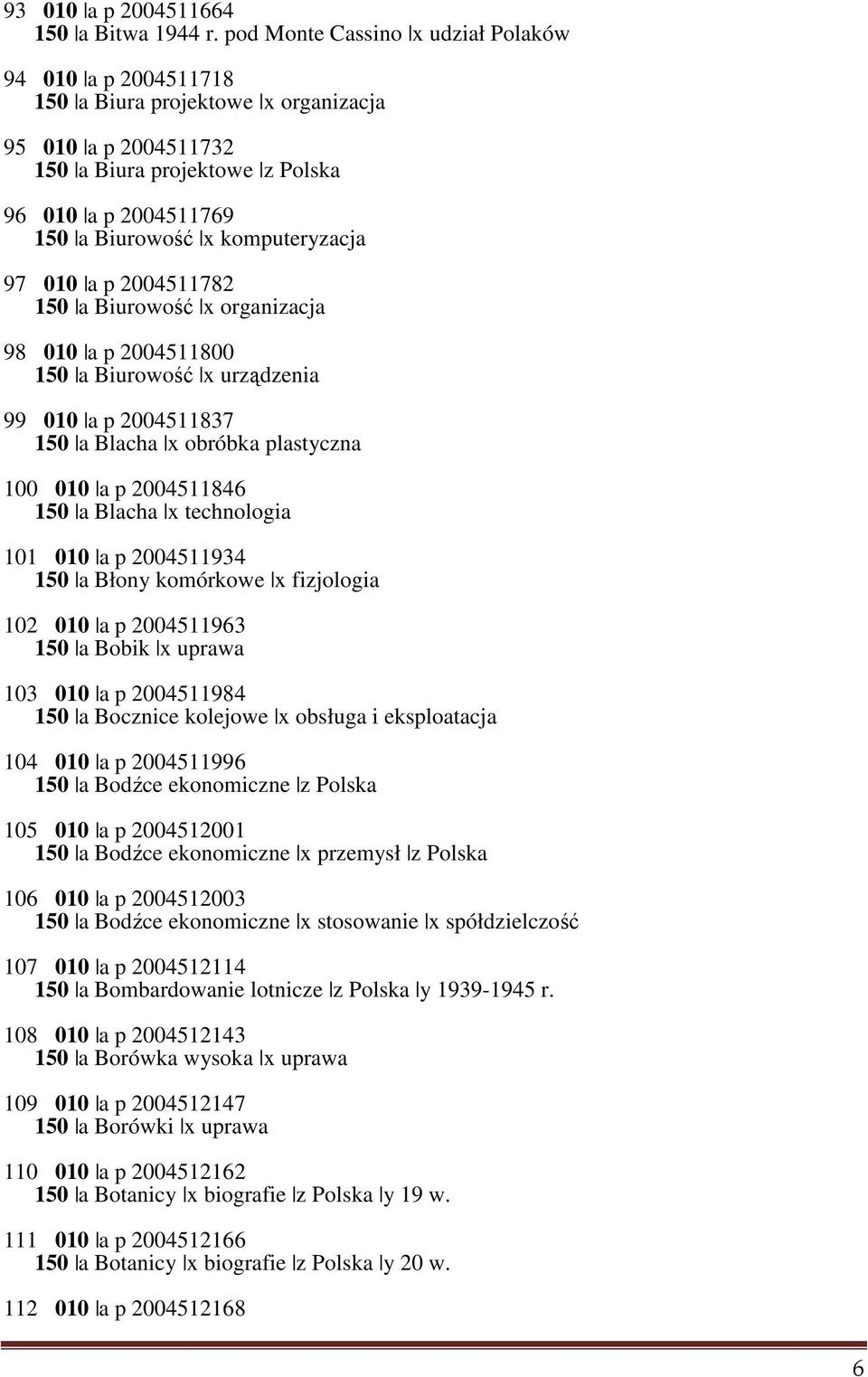 komputeryzacja 97 010 a p 2004511782 150 a Biurowość x organizacja 98 010 a p 2004511800 150 a Biurowość x urządzenia 99 010 a p 2004511837 150 a Blacha x obróbka plastyczna 100 010 a p 2004511846