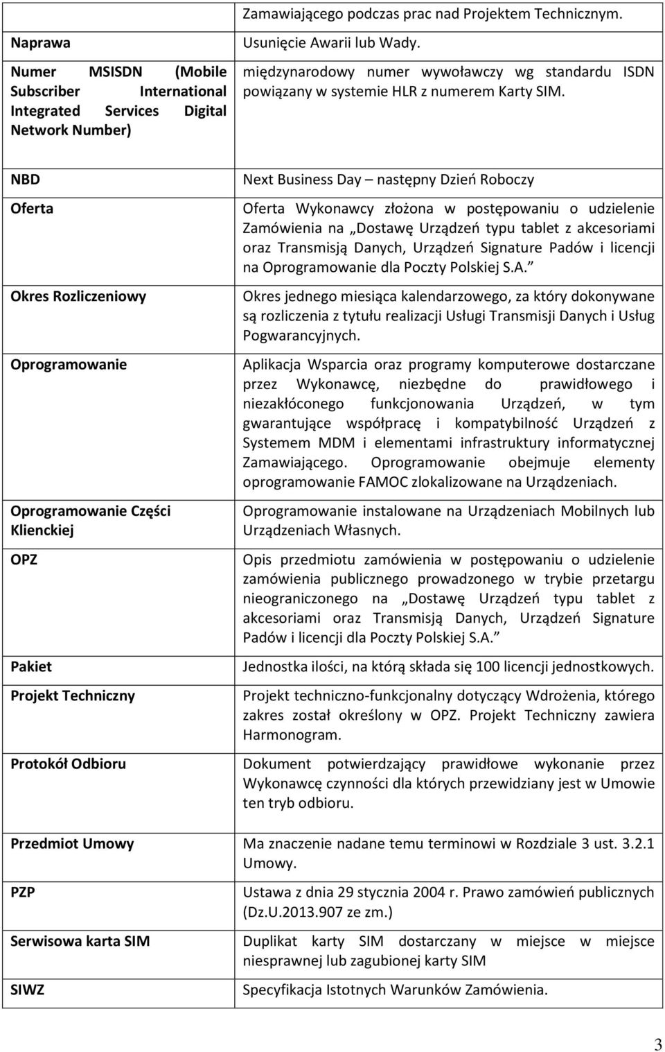 NBD Oferta Okres Rozliczeniowy Oprogramowanie Oprogramowanie Części Klienckiej OPZ Pakiet Projekt Techniczny Next Business Day następny Dzień Roboczy Oferta Wykonawcy złożona w postępowaniu o