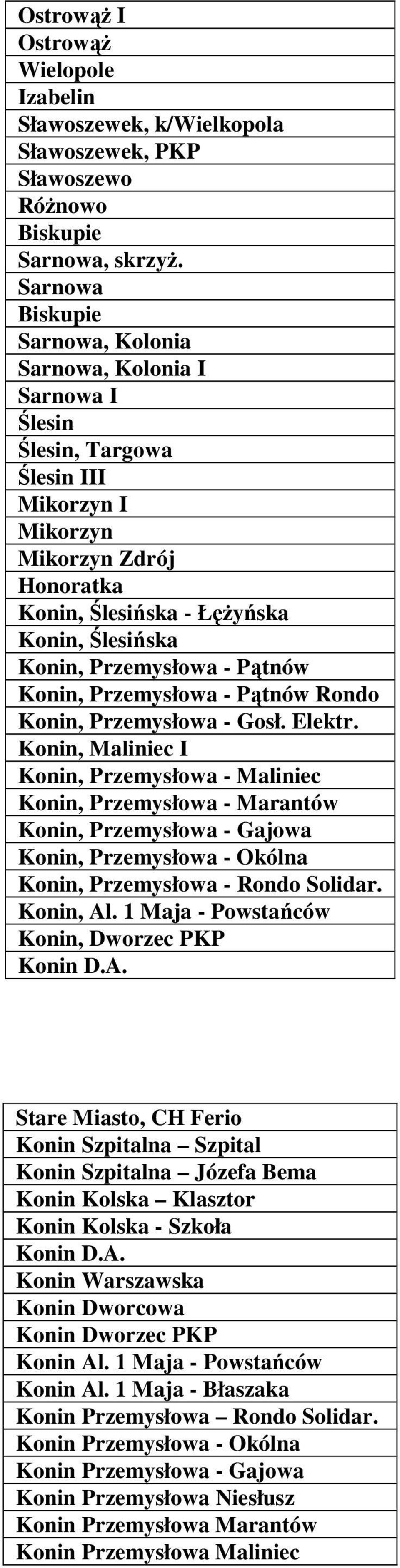 Konin, Przemysłowa - Pątnów Rondo Konin, Przemysłowa - Gosł. Elektr.