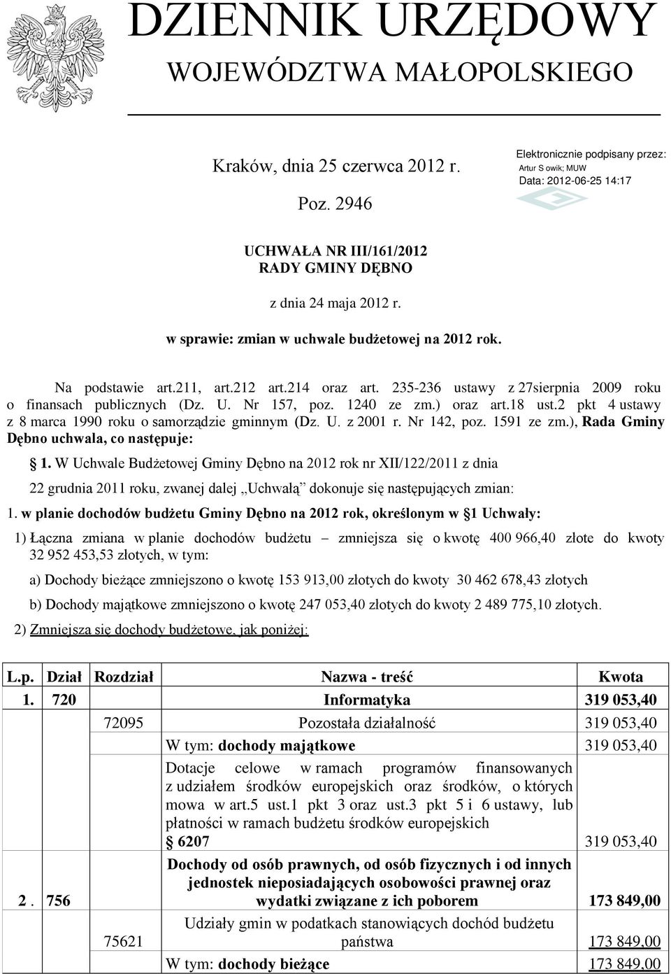 2 pkt 4 ustawy z 8 marca 1990 roku o samorządzie gminnym (Dz. U. z 2001 r. Nr 142, poz. 1591 ze zm.), Rada Gminy Dębno uchwala, co następuje: 1.