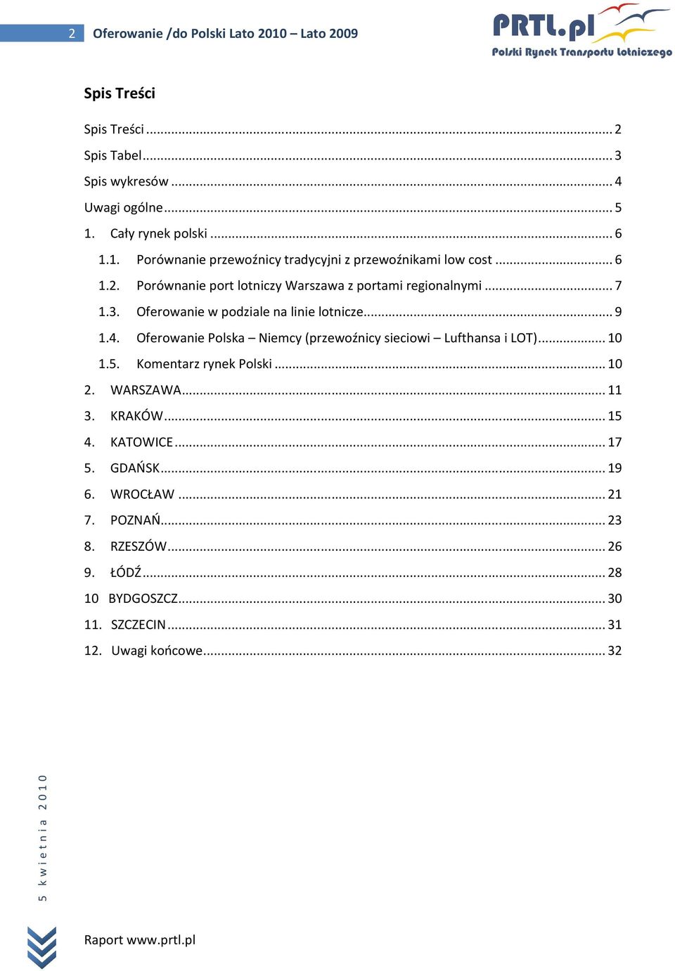 Oferowanie Polska Niemcy (przewoźnicy sieciowi Lufthansa i LOT)... 10 1.5. Komentarz rynek Polski... 10 2. WARSZAWA... 11 3. KRAKÓW... 15 4. KATOWICE... 17 5.