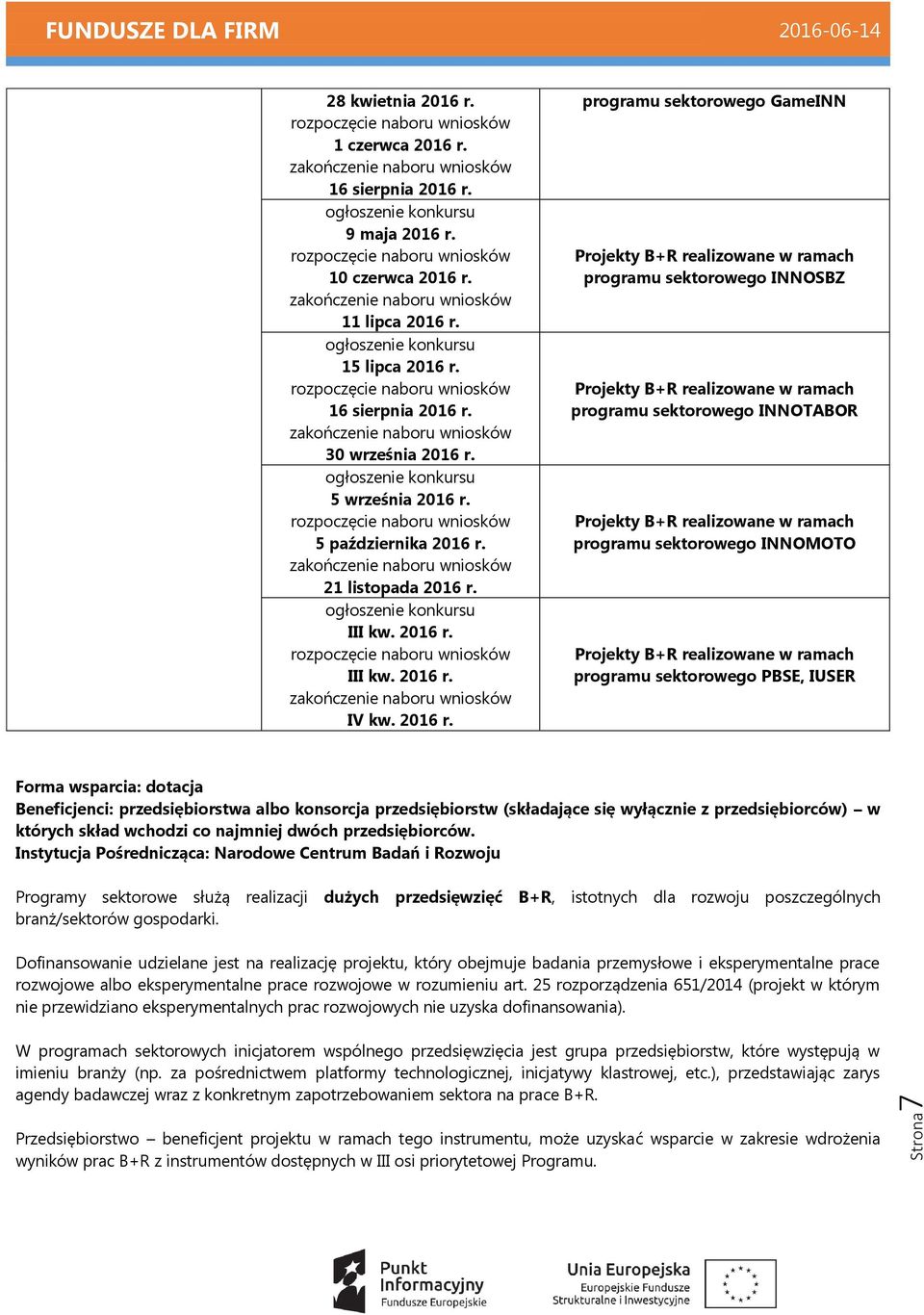 zakończenie naboru wniosków 30 września 2016 r. ogłoszenie konkursu 5 września 2016 r. rozpoczęcie naboru wniosków 5 października 2016 r. zakończenie naboru wniosków 21 listopada 2016 r.