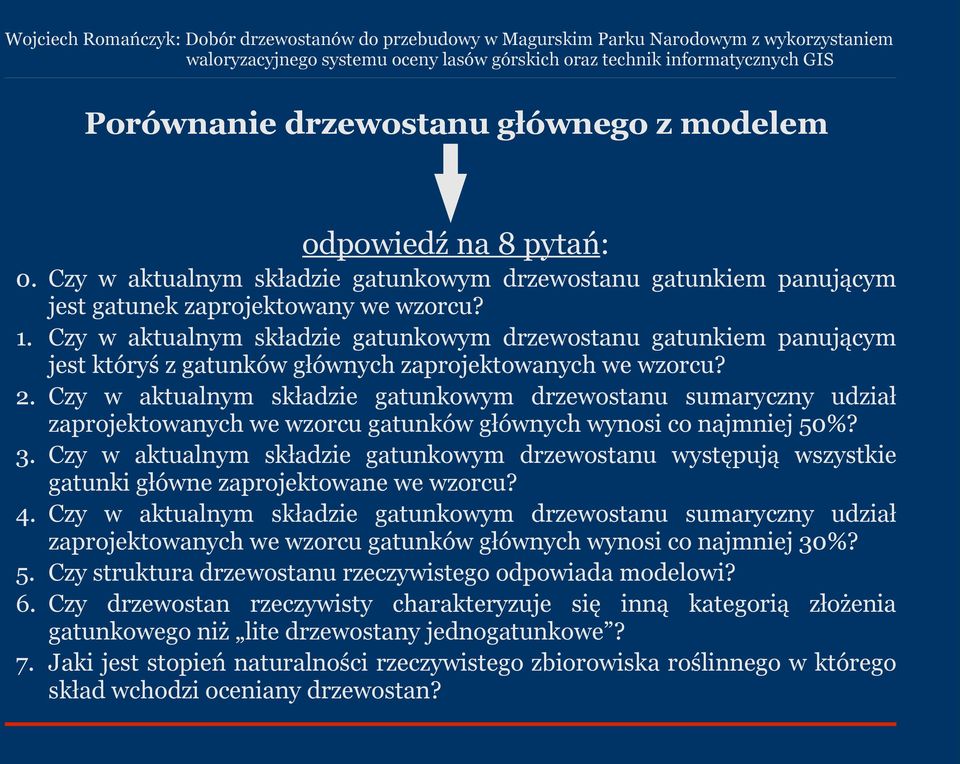 zy w aktualnym składzie gatunkowym drzewostanu sumaryczny udział zaprojektowanych we wzorcu gatunków głównych wynosi co najmniej 50%? 3.