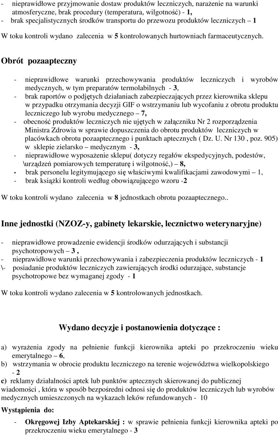 Obrót pozaapteczny nieprawidłowe warunki przechowywania produktów leczniczych i wyrobów medycznych, w tym preparatów termolabilnych 3, brak raportów o podjętych działaniach zabezpieczających przez