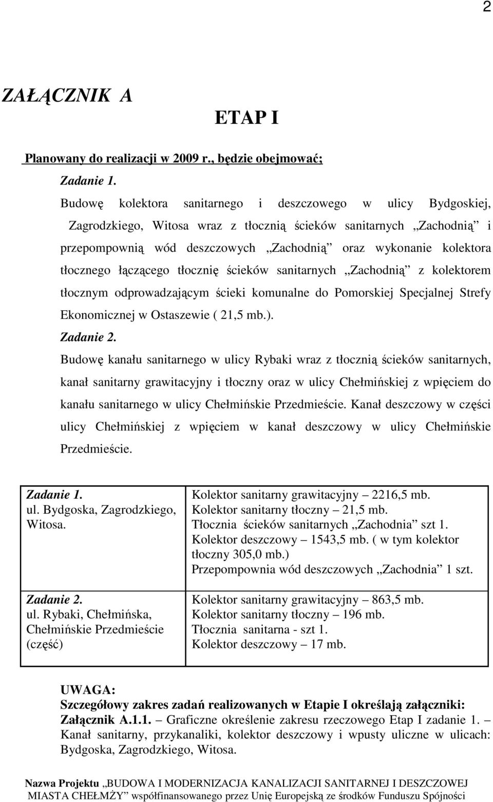 wykonanie kolektora tłocznego łączącego tłocznię ścieków sanitarnych Zachodnią z kolektorem tłocznym odprowadzającym ścieki komunalne do Pomorskiej Specjalnej Strefy Ekonomicznej w Ostaszewie ( 21,5