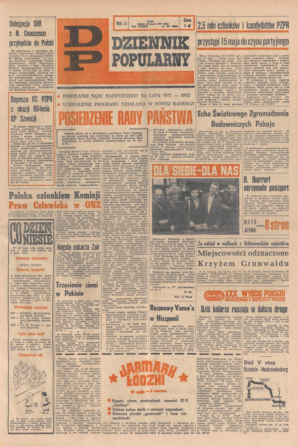 Nltcole Ceusescu ekretm generlne<> Rumuńskej Prt Komunstycnej preydent SocjHstycnej Republk Rumunłł prystąp mj cynu prtyjnego POPULRY Depes KC PZPR ok &Olec POOŁANE S\DU NAJYŻSZEGO NA LATA 977 Buro