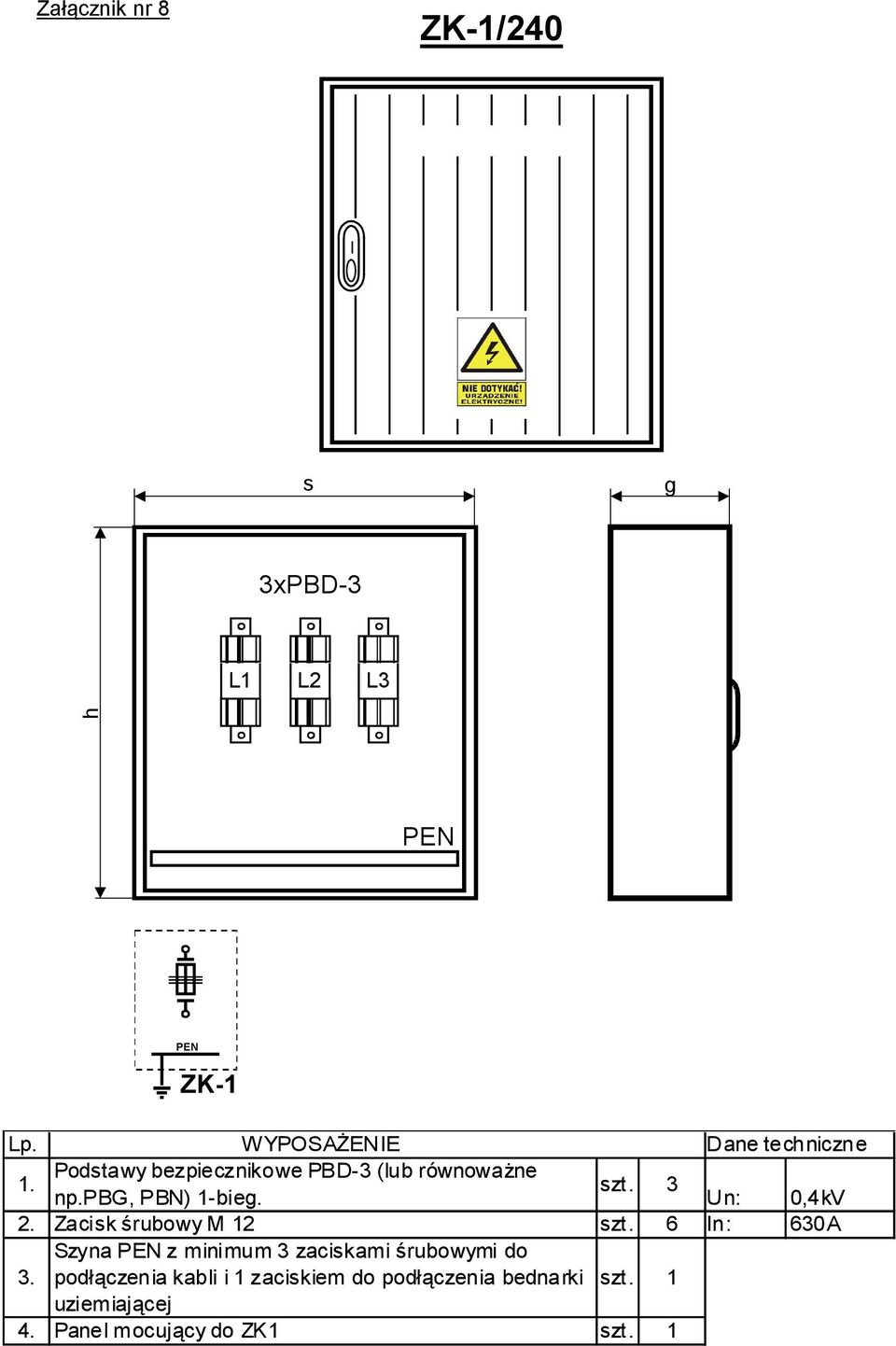 Zacisk śrubowy M 12 szt. 6 In: 630A Szyna z minimum 3 zaciskami śrubowymi do 3.