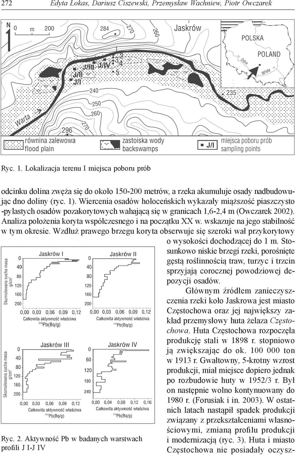 Wiercenia osadów holoceńskich wykazały miąższość piaszczysto -pylastych osadów pozakorytowych wahającą się w granicach 1,6-2,4 m (Owczarek 2002).