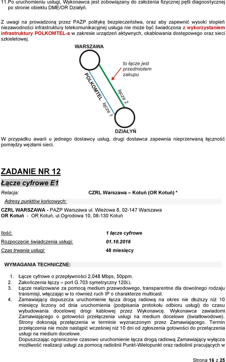infrastruktury POLKOMTEL-a w zakresie urządzeń aktywnych, okablowania dostępowego oraz sieci szkieletowej.