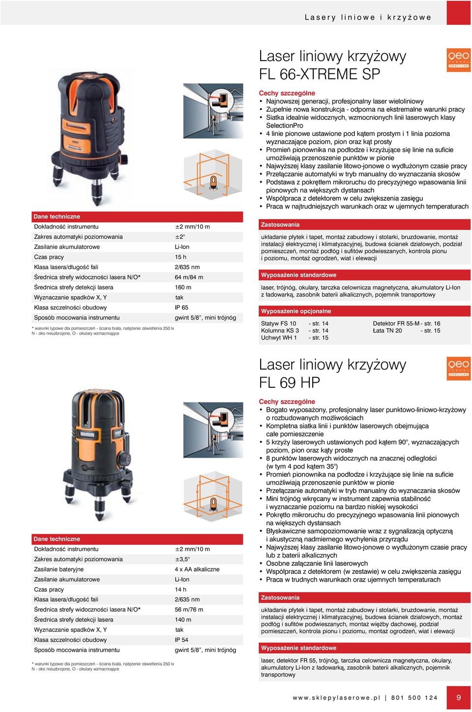 typowe dla pomieszczeƒ - Êciana bia a, nat enie oêwietlenia 250 lx N - oko nieuzbrojone, O - okulary wzmacniajàce Najnowszej generacji, profesjonalny laser wieloliniowy Zupe nie nowa konstrukcja -