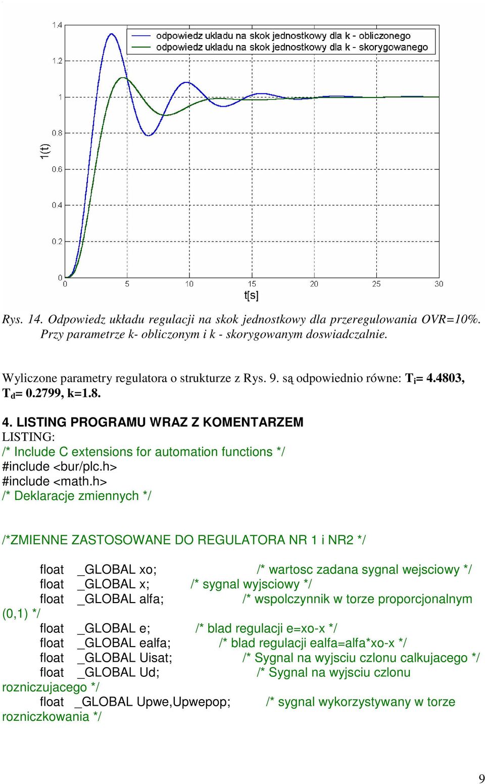 h> /* Deklaracje zmiennych */ /*ZMIENNE ZASTOSOWANE DO REGULATORA NR 1 i NR2 */ float _GLOBAL xo; /* wartosc zadana sygnal wejsciowy */ float _GLOBAL x; /* sygnal wyjsciowy */ float _GLOBAL alfa; /*