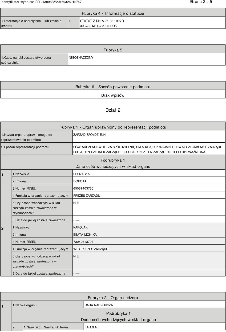 Nazwa organu uprawnionego do reprezentowania podmiotu 2.