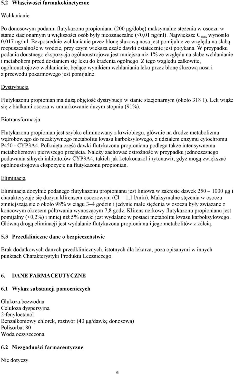 Bezpośrednie wchłanianie przez błonę śluzową nosa jest pomijalne ze względu na słabą rozpuszczalność w wodzie, przy czym większa część dawki ostatecznie jest połykana.