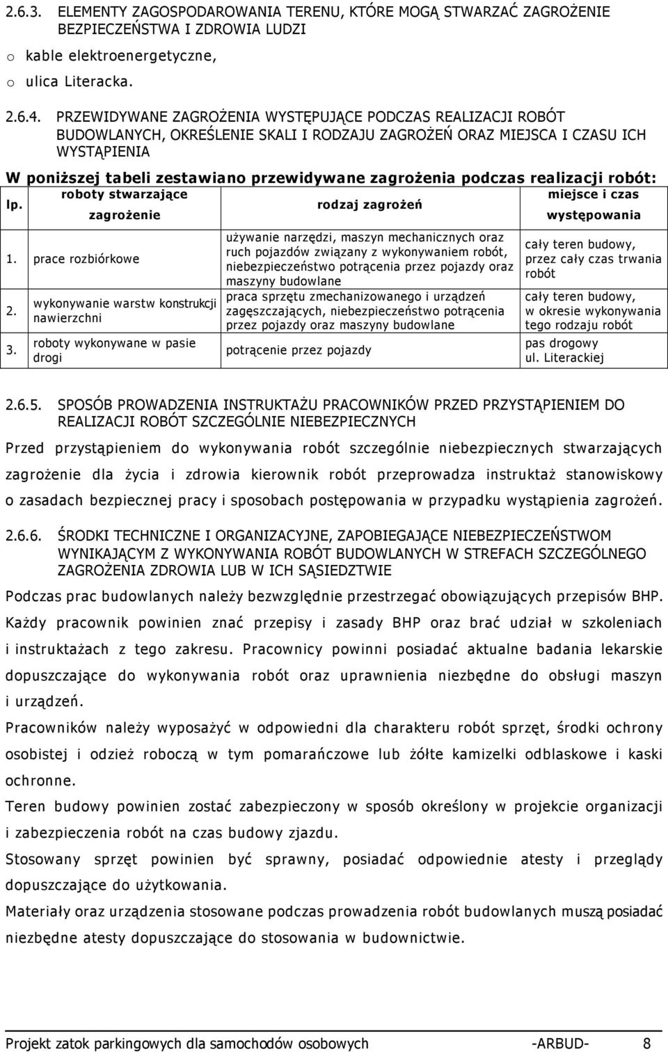 zagroŝenia podczas realizacji robót: roboty stwarzające miejsce i czas lp. rodzaj zagroŝeń zagroŝenie występowania 1. prace rozbiórkowe 2. 3.