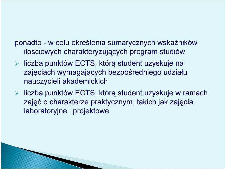 bezpośredniego udziału nauczycieli akademickich liczba punktów ECTS, którą student