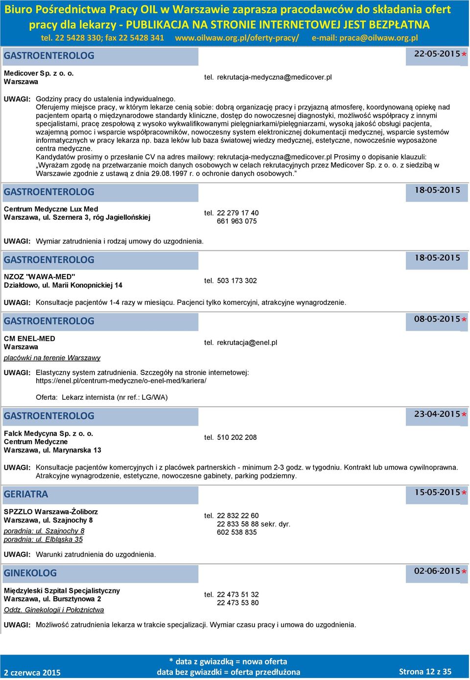 nowoczesnej diagnostyki, możliwość współpracy z innymi specjalistami, pracę zespołową z wysoko wykwalifikowanymi pielęgniarkami/pielęgniarzami, wysoką jakość obsługi pacjenta, wzajemną pomoc i