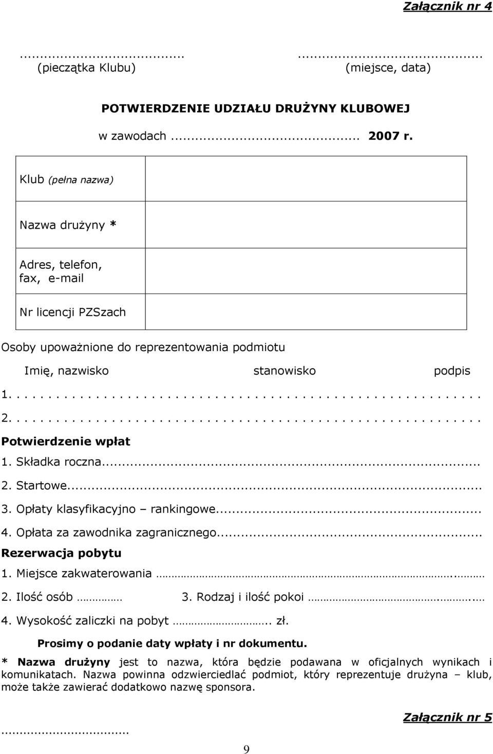 ........................................................... Potwierdzenie wpłat 1. Składka roczna... 2. Startowe... 3. Opłaty klasyfikacyjno rankingowe... 4. Opłata za zawodnika zagranicznego.