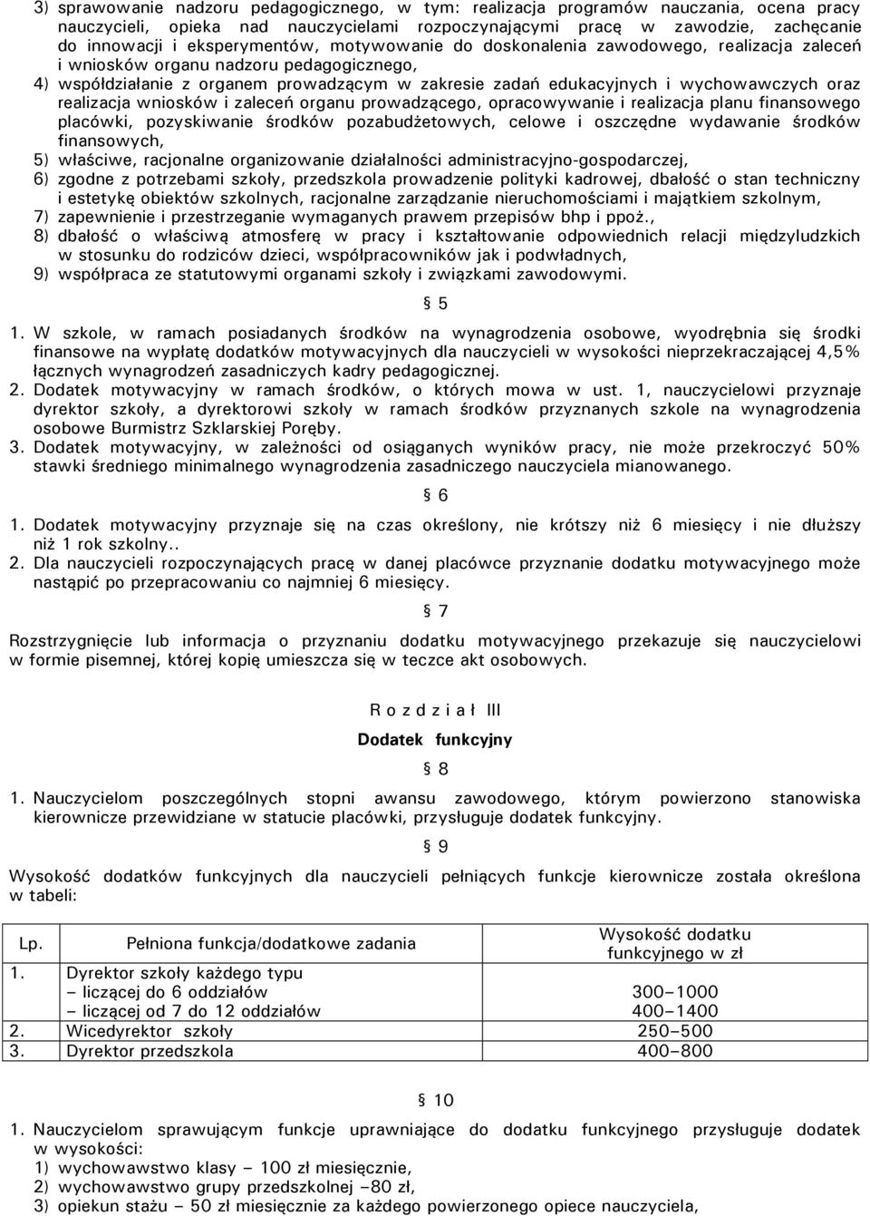 wychowawczych oraz realizacja wniosków i zaleceń organu prowadzącego, opracowywanie i realizacja planu finansowego placówki, pozyskiwanie środków pozabudżetowych, celowe i oszczędne wydawanie środków