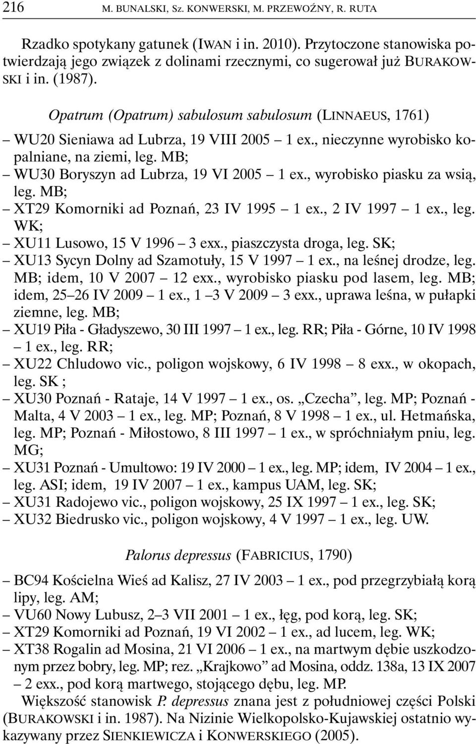 Opatrum (Opatrum) sabulosum sabulosum (LINNAEUS, 1761) WU20 Sieniawa ad Lubrza, 19 VIII 2005 1 ex., nieczynne wyrobisko kopalniane, na ziemi, WU30 Boryszyn ad Lubrza, 19 VI 2005 1 ex.