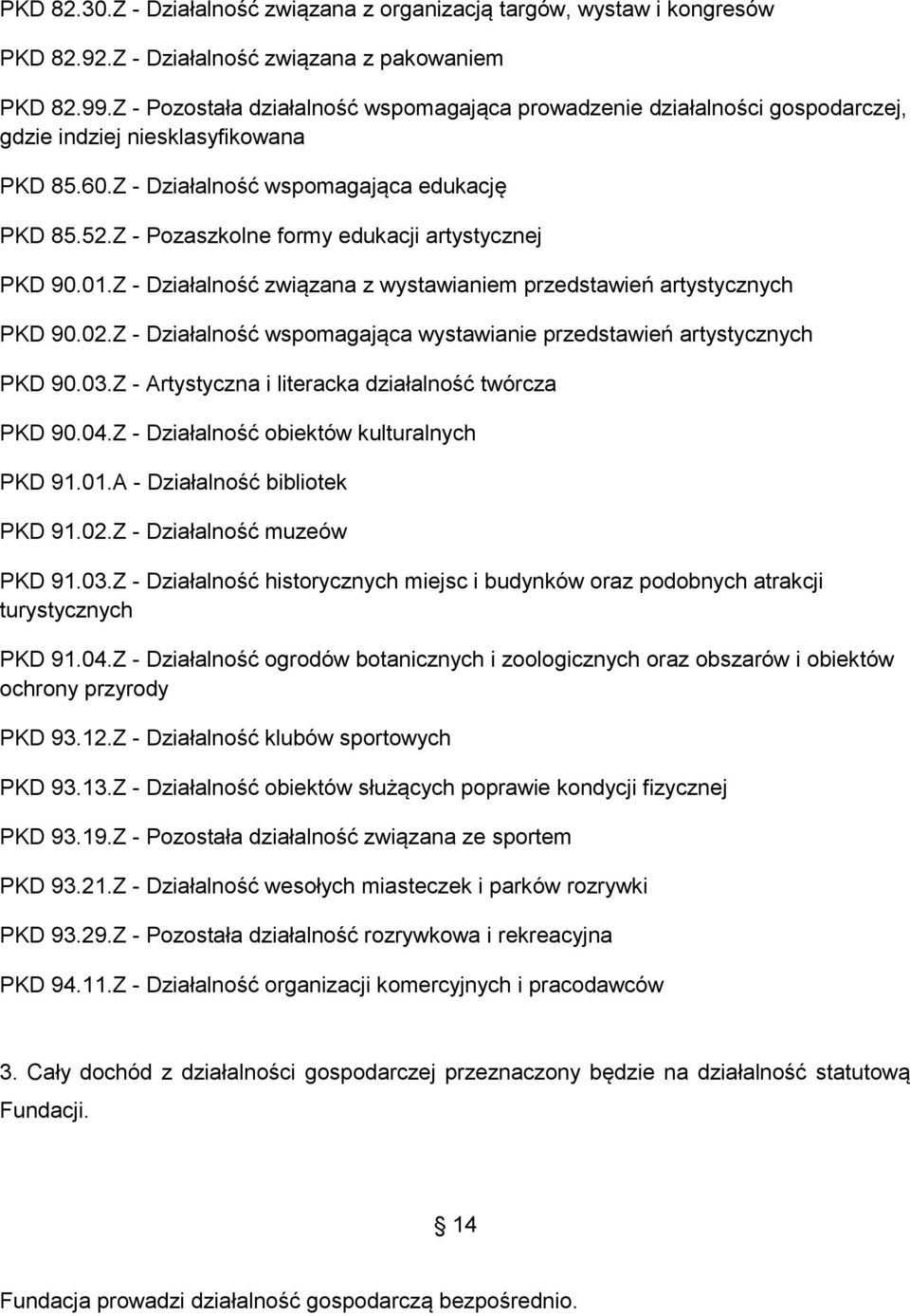 Z - Pozaszkolne formy edukacji artystycznej PKD 90.01.Z - Działalność związana z wystawianiem przedstawień artystycznych PKD 90.02.