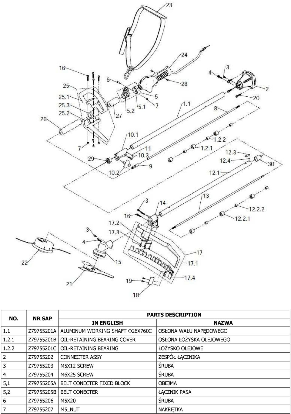 2.2 Z79755201C OIL-RETAINING BEARING ŁOŻYSKO OLEJOWE 2 Z79755202 CONNECTER ASSY ZESPÓŁ ŁĄCZNIKA 3 Z79755203 M5X12 SCREW