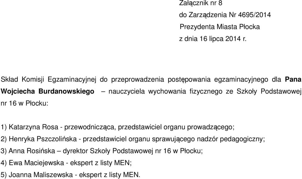 Henryka Pszczolińska - przedstawiciel organu sprawującego nadzór pedagogiczny; 3) Anna Rosińska dyrektor