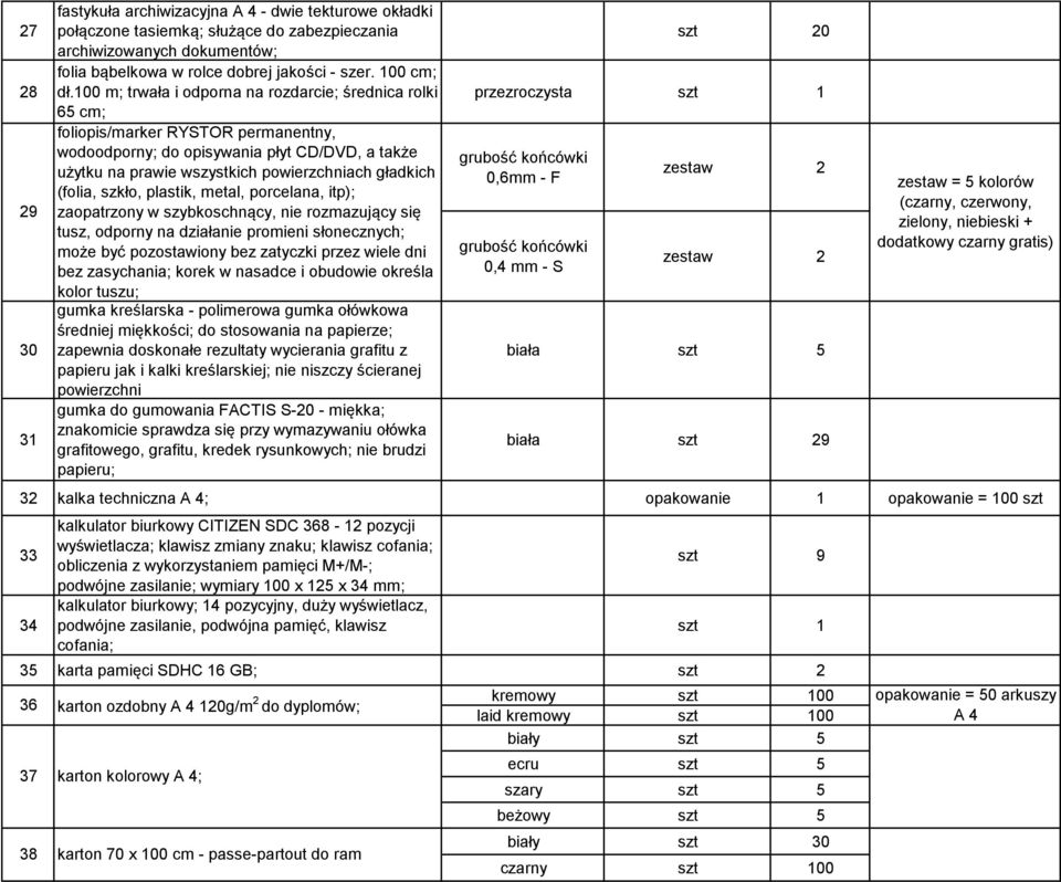 100 m; trwała i odporna na rozdarcie; średnica rolki 65 cm; foliopis/marker RYSTOR permanentny, wodoodporny; do opisywania płyt CD/DVD, a także użytku na prawie wszystkich powierzchniach gładkich