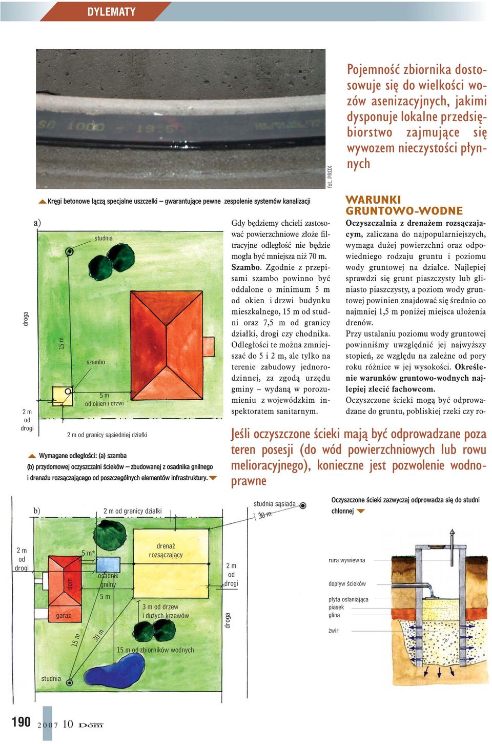 b) granicy dzia³ki Gdy bêdziemy chcieli zastosowaæ powierzchniowe z³o e filtracyjne leg³oœæ nie bêdzie mog³a byæ mniejsza ni 70 m. Szambo.