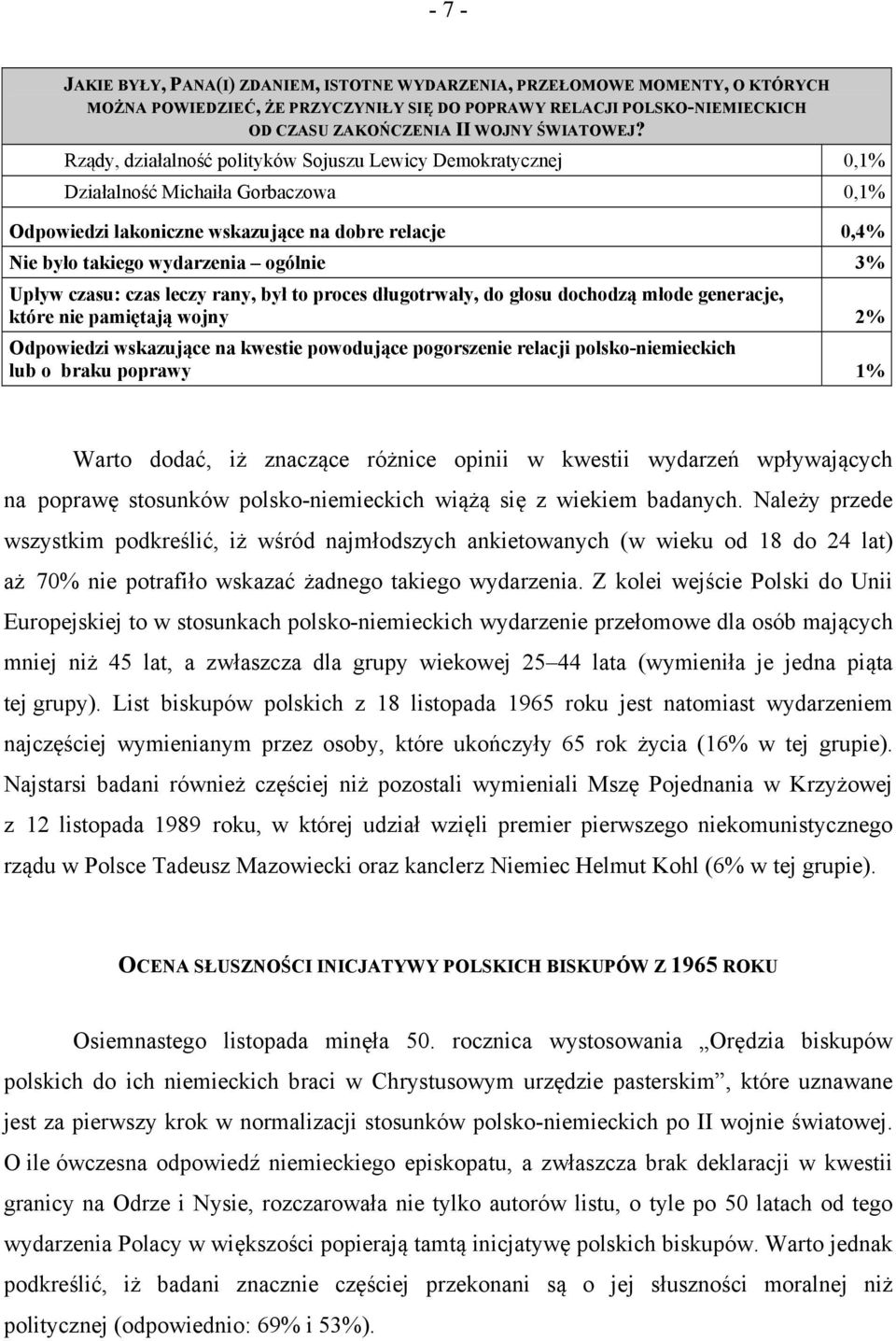 Upływ czasu: czas leczy rany, był to proces długotrwały, do głosu dochodzą młode generacje, które nie pamiętają wojny 2% Odpowiedzi wskazujące na kwestie powodujące pogorszenie relacji