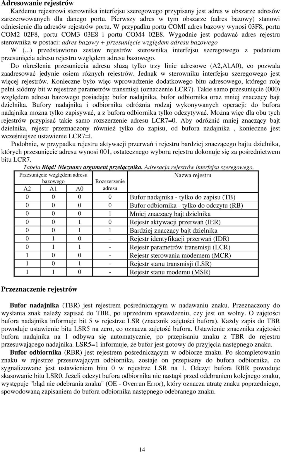 Wygodnie jest podawać adres rejestru sterownika w postaci: adres bazowy + przesunięcie względem adresu bazowego W (.