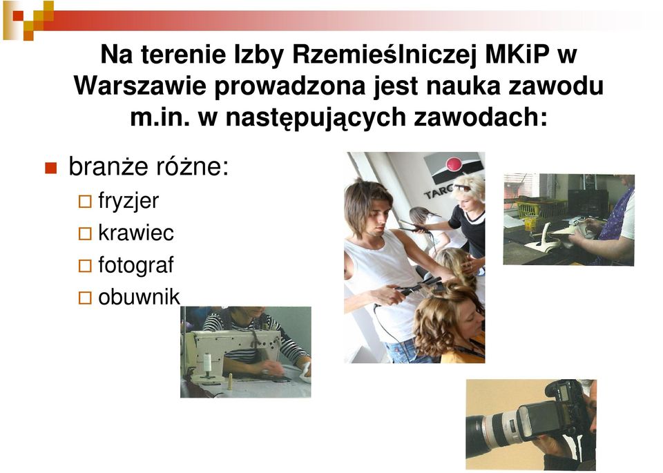 m.in. w następujących zawodach: branże