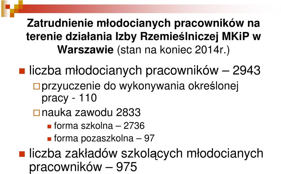 ) liczba młodocianych pracowników 2943 przyuczenie do wykonywania określonej