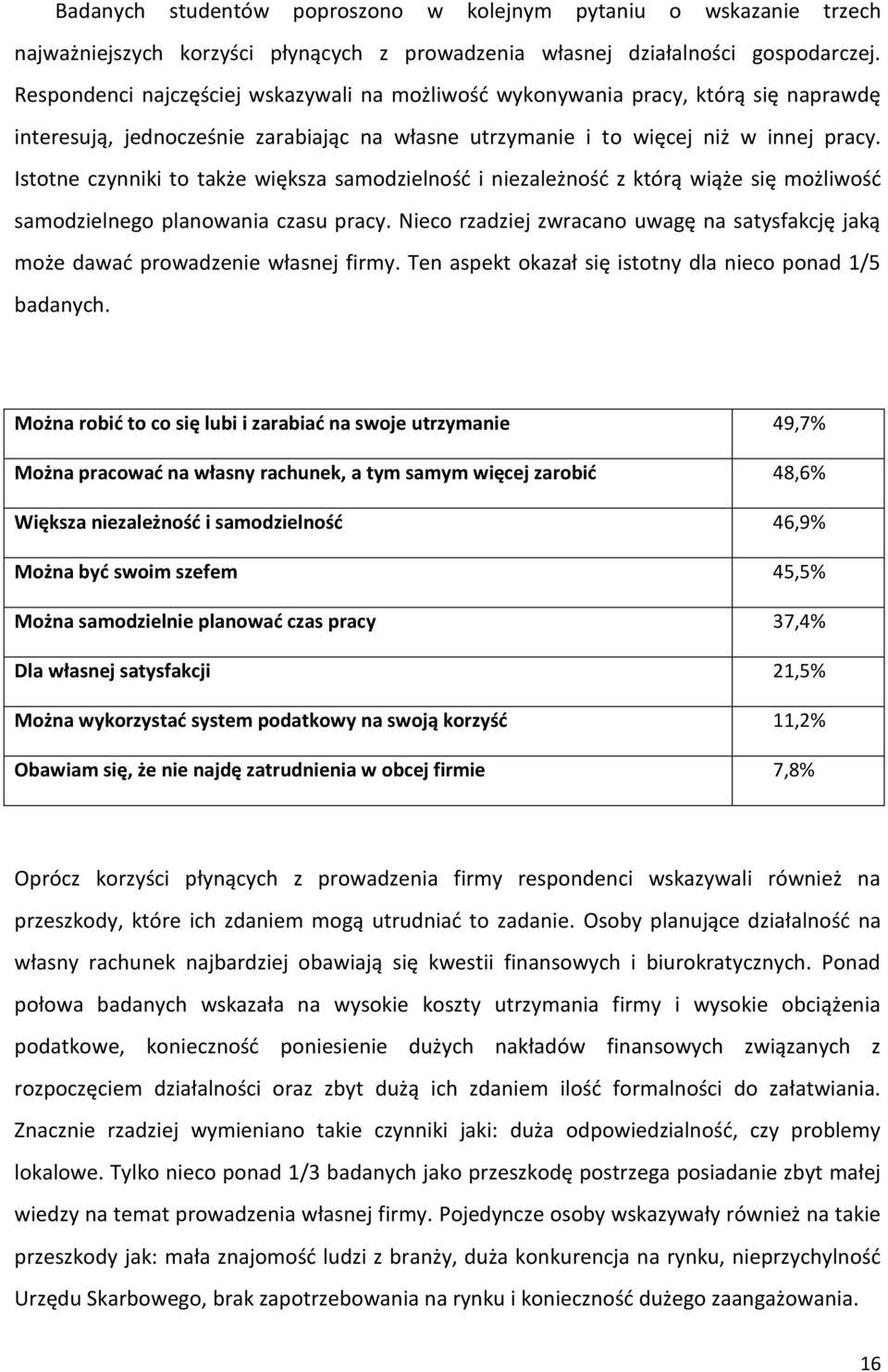 Istotne czynniki to także większa samodzielność i niezależność z którą wiąże się możliwość samodzielnego planowania czasu pracy.