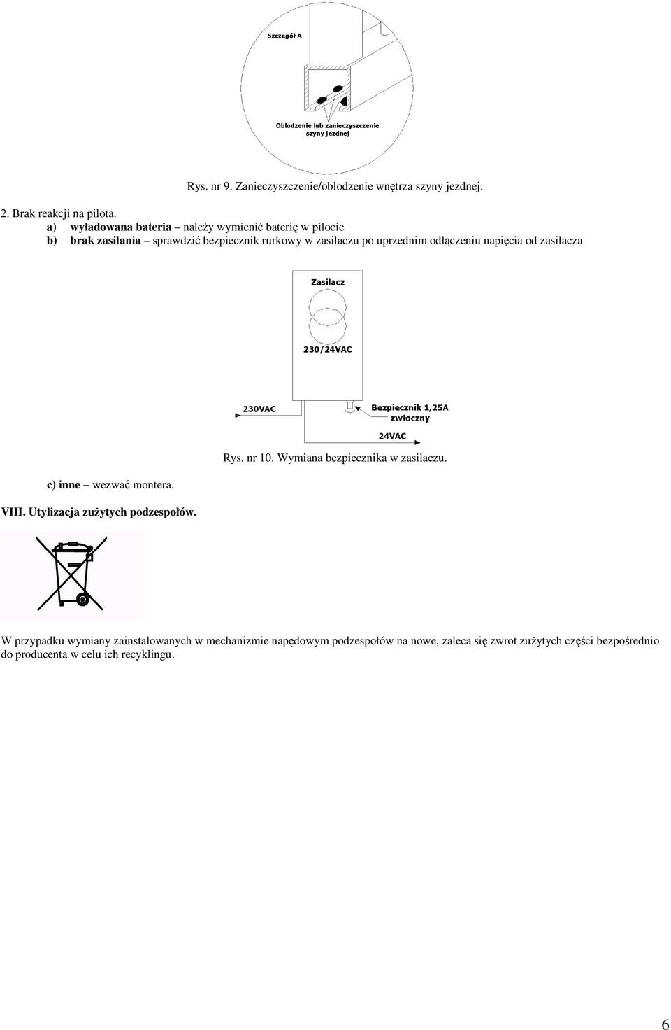 odłączeniu napięcia od zasilacza c) inne wezwać montera. VIII. Utylizacja zużytych podzespołów. Rys. nr 10.