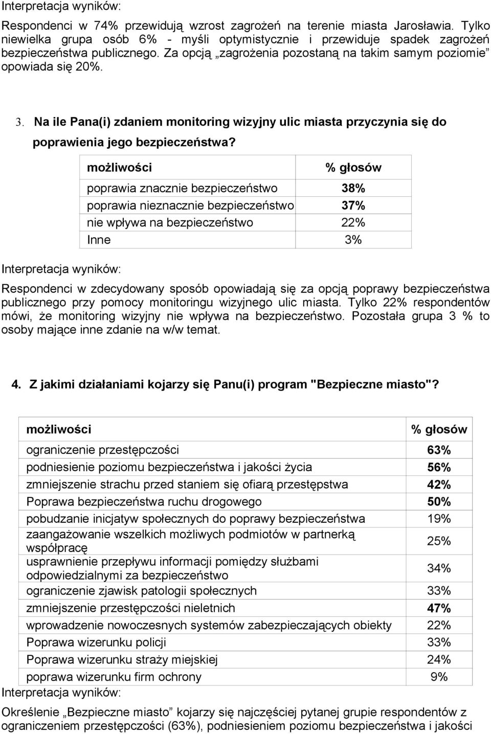 możliwości poprawia znacznie bezpieczeństwo 38% poprawia nieznacznie bezpieczeństwo 37% nie wpływa na bezpieczeństwo 22% Inne 3% Respondenci w zdecydowany sposób opowiadają się za opcją poprawy