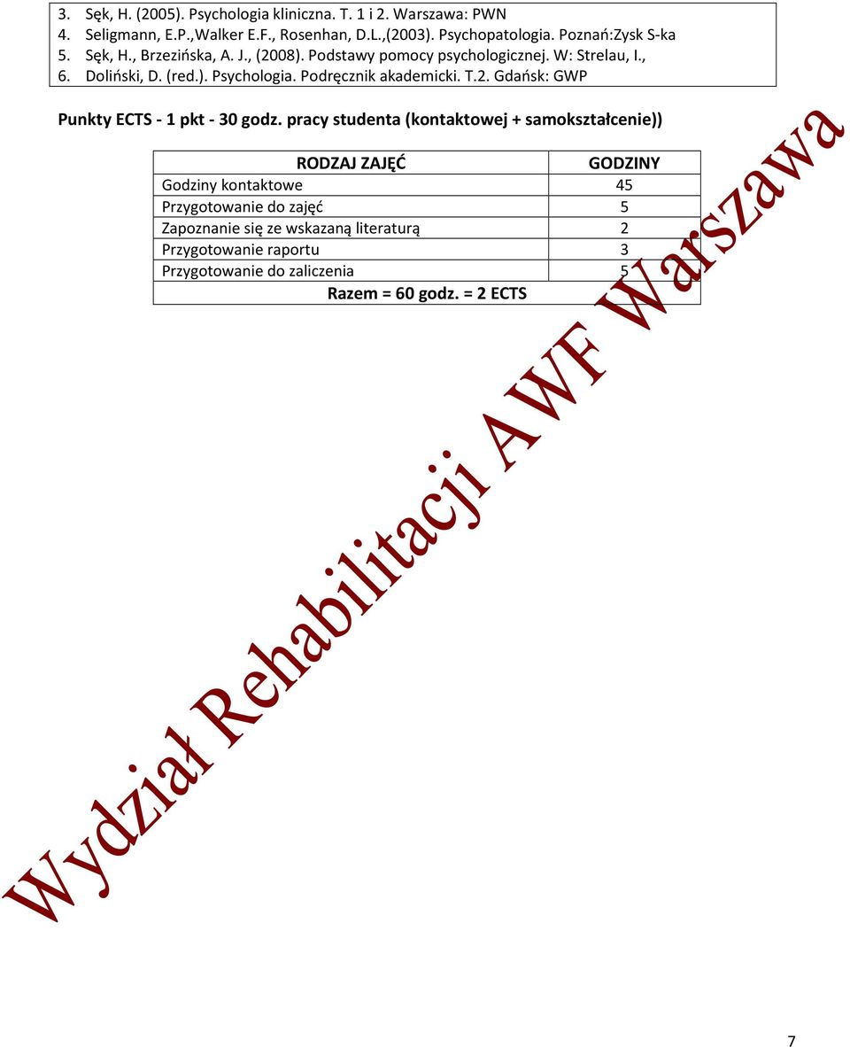 Podręcznik akademicki. T.2. Gdańsk: GWP Punkty ECTS - 1 pkt - 30 godz.