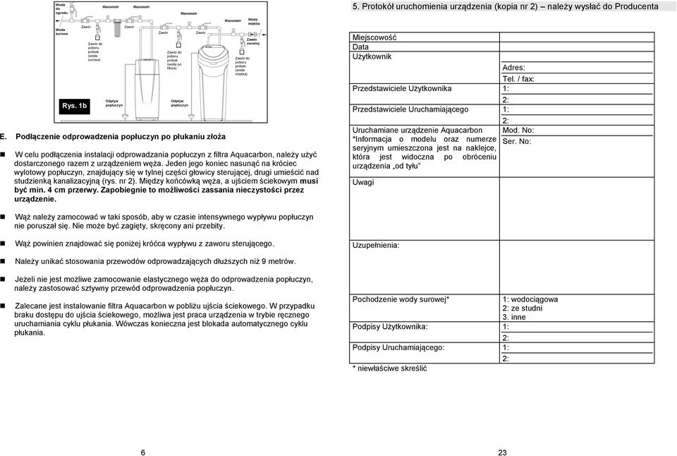 Jeden jego koniec nasunąć na króciec wylotowy popłuczyn, znajdujący się w tylnej części głowicy sterującej, drugi umieścić nad studzienką kanalizacyjną (rys. nr 2).