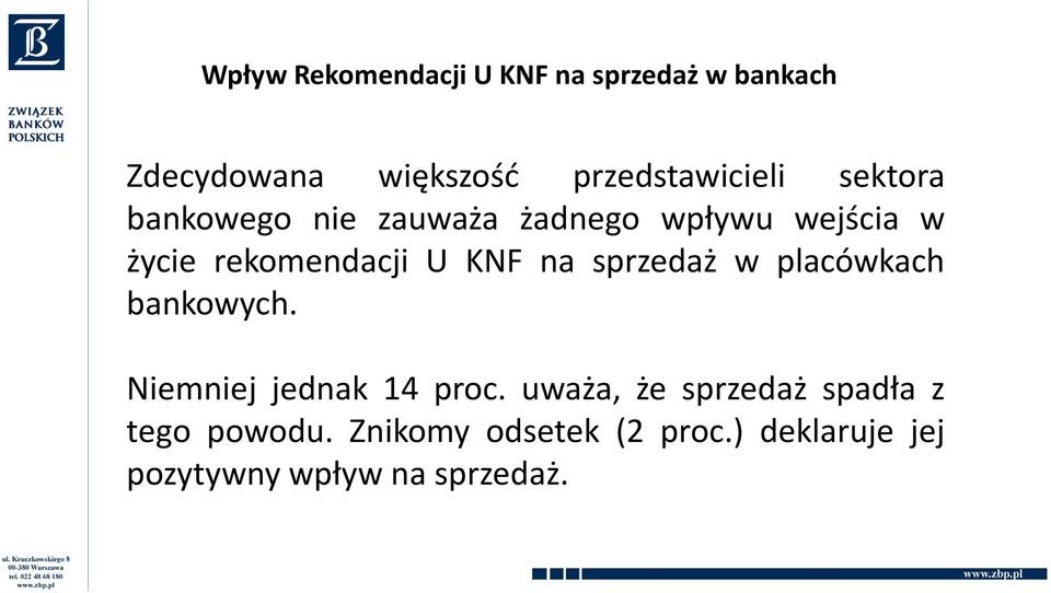 rekomendacji U KNF na sprzedaż w placówkach bankowych. Niemniej jednak 14 proc.