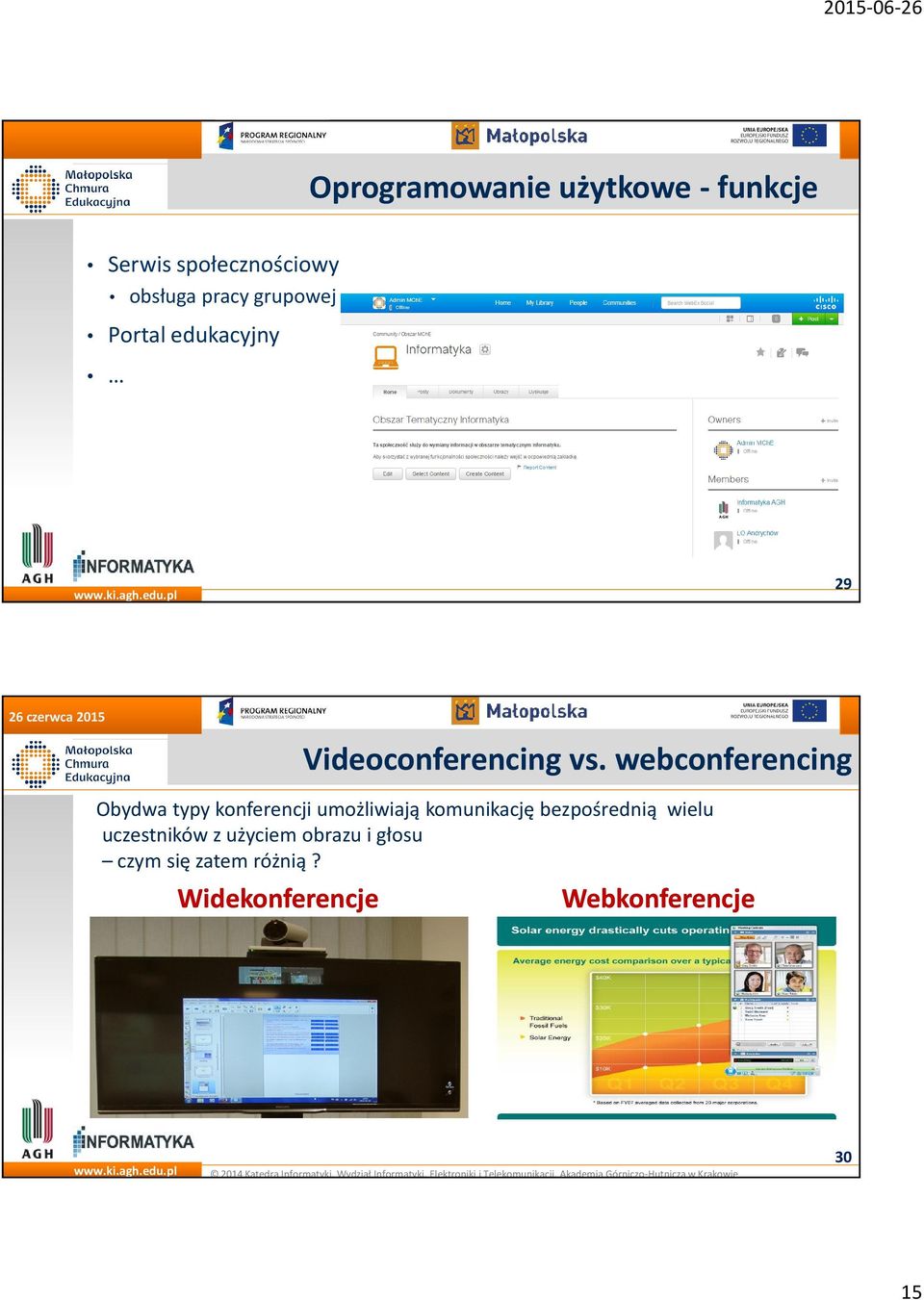 webconferencing Webkonferencje Zapewniają kontakt multimedialny zbliżony do bezpośredniego, umożliwiający reakcję pozwalającą na określenie stopnia