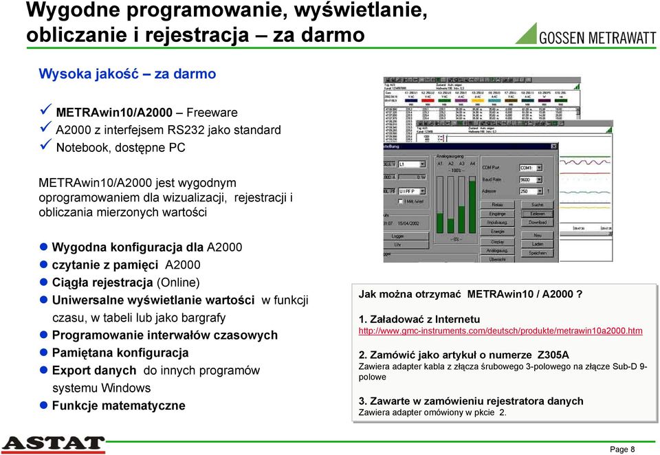 czasu, w tabeli lub jako bargrafy Programowanie interwałów czasowych Pamiętana konfiguracja Export danych do innych programów systemu Windows Funkcje matematyczne Jak można otrzymać METRAwin10 /? 1.