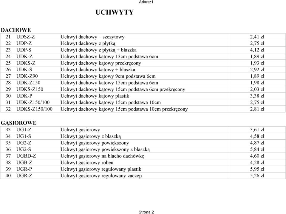 dachowy kątowy 15cm podstawa 6cm 1,98 zł 29 UDKS-Z150 Uchwyt dachowy kątowy 15cm podstawa 6cm przekręcony 2,03 zł 30 UDK-P Uchwyt dachowy kątowy plastik 3,38 zł 31 UDK-Z150/100 Uchwyt dachowy kątowy