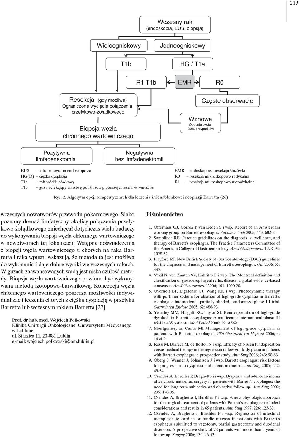 śródśluzówkowy T1b guz naciekający warstwę podśluzową, poniżej muscularis mucosae EMR endoskopowa resekcja śluzówki R0 resekcja mikroskopowo radykalna R1 resekcja mikroskopowo nieradykalna Ryc. 2.